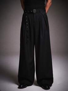STYNVO Men's Fashion Versatile Street Casual Commuter Date Night Vacation Solid Color Belted Long Pants Black Autumn - Black - View 5