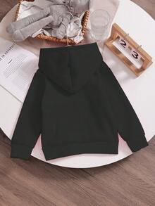 SHEIN 女童刷毛抓絨連帽衛衣 - 黑色 - 樣品空白 - 黑色 - 查看 2