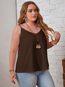 EMERY ROSE Camiseta de tirantes de unicolor versátil y casual de talla grande para uso diario - Marrón - Ver 3