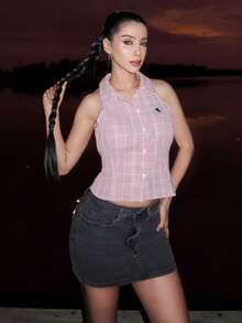 hhfernanda 女款休閒短款牛仔裙 蝴蝶結裝飾 黑色 夏季 - 黑色 - 查看 6