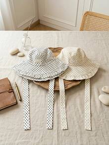 Cirelle 1pc Vintage Polka Dot Sun Bucket Hat For Women, Wide Brim Ruffle Summer Bucket Hat With Neck Ties, Packable Aesthetic Beach Sun Protection Cap - Multicolor - View 4