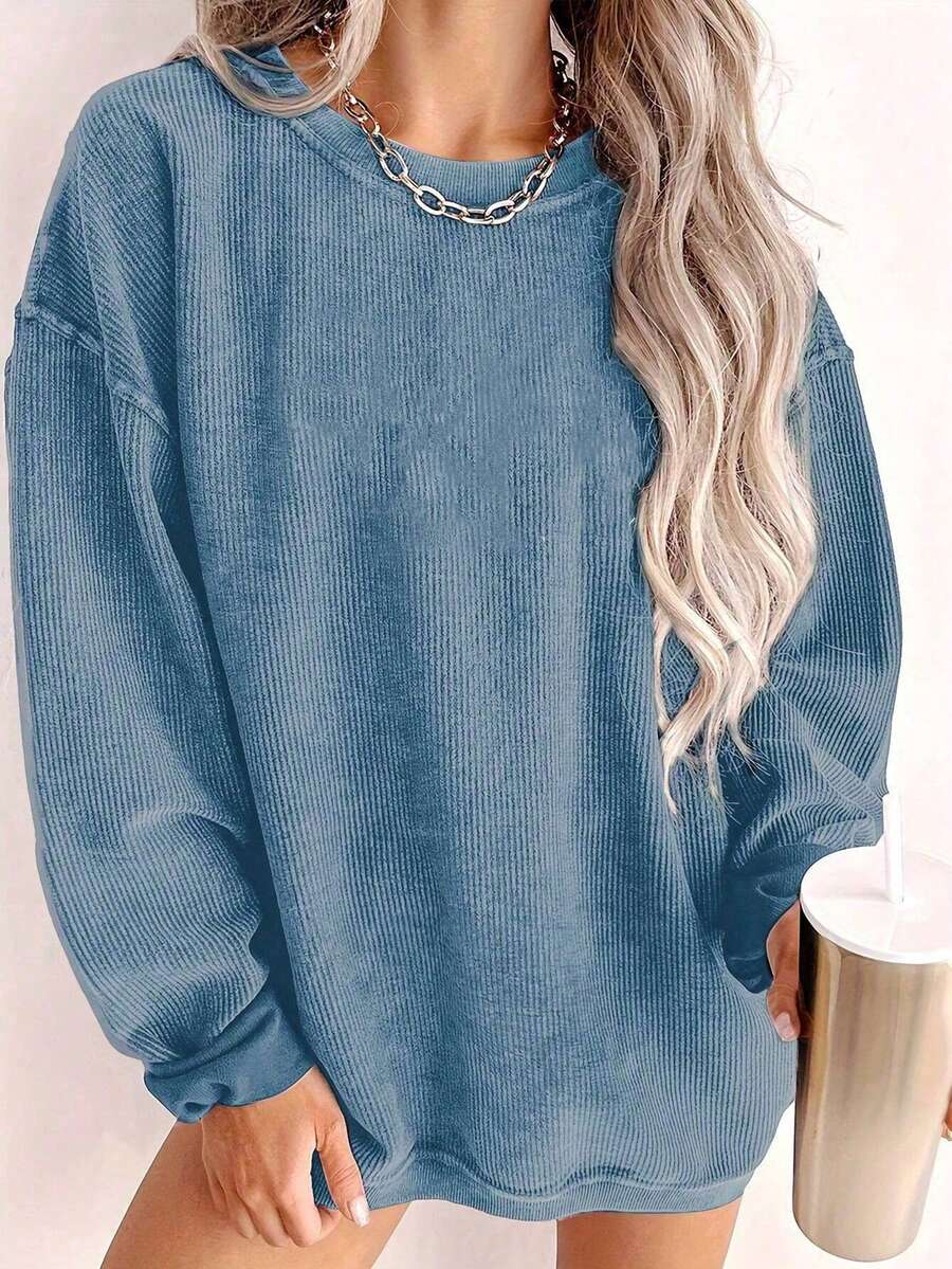 EMERY ROSE Plus Size Women's Casual Letter Printed Sweatshirt Pullover Fall & Winter - Blue - View 1