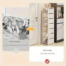 1pc Adjustable 6/8 Tier Metal Shoe Rack - Multi-Functional Portable Entryway Storage Rack, Suitable For Dorm And Home, Multi-Layer Sneaker And Shoe Storage, Minimalist White/Black Design Durable Shoe Organizer - Multicolor - View 7