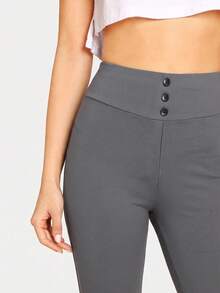 SHEIN BASICS 女款極簡百搭鈕扣修身內搭褲 - 深灰色 - 查看 2
