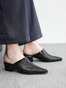 CUCCOO BIZCHIC 尖頭壓紋穆勒鞋，復古西部風粗跟穆勒鞋 - 黑色 - 查看 6
