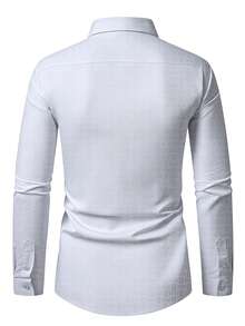 Manfinity CasualCool Men's Solid-Color Simple Button-Down Long-Sleeve Shirt - Effortlessly Elegant Style | A Perfect Gift For Husbands, Ideal For Office Commuting, And An Essential Wardrobe Staple - White - View 3