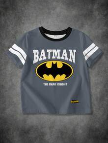 BATMAN X SHEIN 男童字母印花短袖休闲T恤 - 白色 - 查看 1