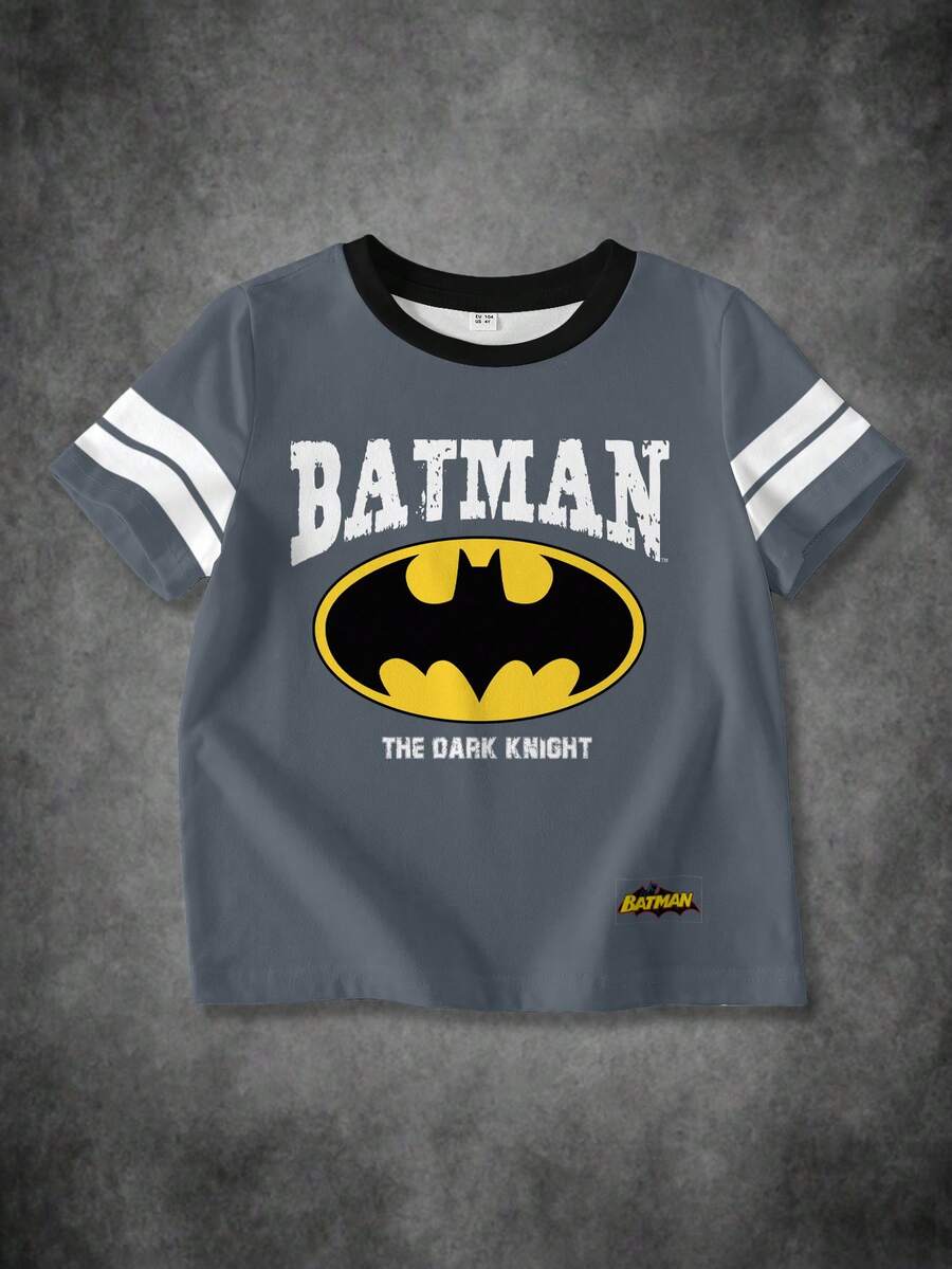 BATMAN X SHEIN 男童字母印花短袖休闲T恤 - 白色 - 查看 1