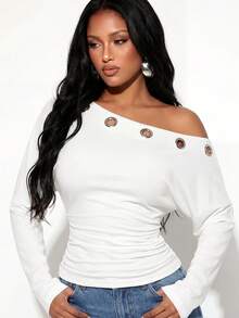 Normani Women's Sexy Street Style Asymmetric Neck Ruched Top - Black - View 3