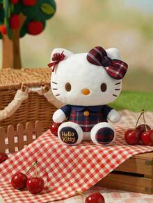 HELLO KITTY AND FRIENDS | POKOJA LAND 1件紅藍格紋裙配蝴蝶結絨毛玩具，可愛獨特表情，聚酯纖維填充動物，適合女孩、朋友、小孩作為生日、感恩節、復活節、派對禮物，也是可愛的沙發床裝飾 - 彩色 - 查看 6