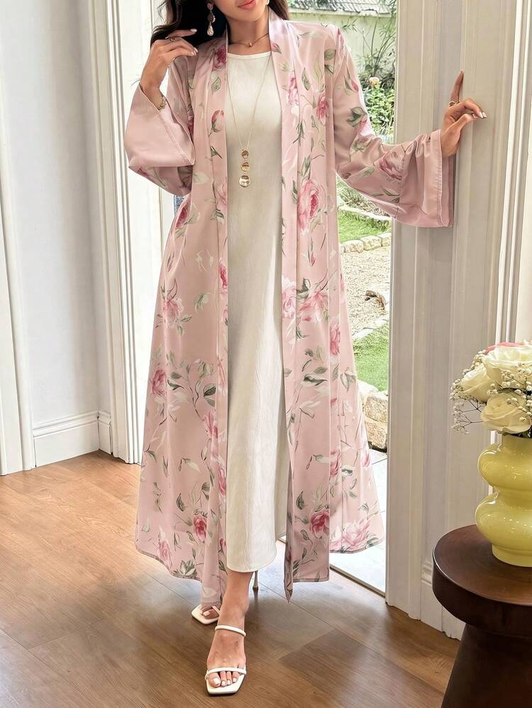 Al Najma 粉色花卉印花優雅日常通勤女款長袍 - 粉色 - 查看 4