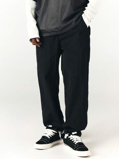 SUMWON Mens Loose Fit Nylon Track Pants With Elastic Ankles And Side Pockets Casual Streetwear Trousers For Spring Summer