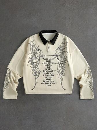 Street Life Camisa polo 2 en 1 con patrón gótico para hombre