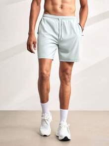 Driftmere Men's Letter Print Zipper Pocket Elastic Waist Sports Shorts, Boyfriend Style - Light Grey - View 7