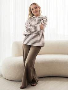 Ximena Robles Ximena Robles Striped Long Sleeve Casual T-Shirt For Women, Autumn Long Sleeve Summer Top Brown - Brown - View 6
