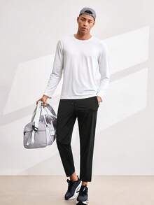 Driftmere Men's Casual Solid Color Round Neck Long Sleeve T-Shirt, For Fall - White - View 8