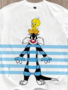 LOONEY TUNES X SHEIN Daypath 男士可愛 Tweety Bird 卡通印花短袖 T 恤 - 白色 - 查看 4