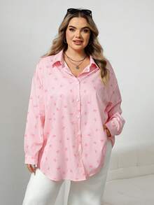 SHEIN CURVE+ 大尺碼女款秋季時尚休閒可愛娃娃裙 寬鬆舒適 日常百搭 開學季 生日 粉色 秋季正式款 - 粉色 - 查看 4