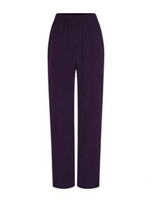 TaskEZ Solid Color Patchwork V-Neck Short Sleeve Top And Pants Scrub Uniform Set - Purple - View 5