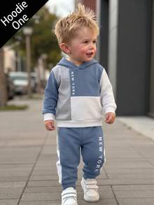 Infant Boys Hooded Casual Comfortable Sweatshirt, Classic Retro Color Block Patchwork Graphic Print, Classic City Name New York Text Graphic Print, Suitable For Autumn/Winter - Multicolor - View 1