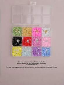 Este Conjunto de Arte de Unhas com 12 Compartimentos de Mistura Aleatória de Flores e Strass é Adequado para Salões de Unhas DIY, Festas na Praia, Férias de Verão e Uso Diário. Ele Apresenta um Brilho Cintilante, Aplicação Fácil, um Efeito 3D Elevado e um Visual. - Multicolorido - Visão 13