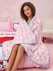 HELLO KITTY AND FRIENDS | Joivida 1件 HELLO AND FRIENDS X Joivida 卡通法蘭絨厚毯，柔軟保暖且防脫落，Y2K可愛睡衣風格，多種尺寸，適合沙發、床鋪、午睡，生日或週年紀念的甜蜜禮物 - 淺粉色 - 查看 4