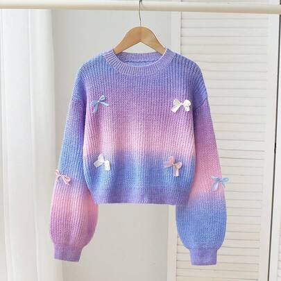 新作ファッション 多用途 かわいい カラフル リボン グラデーション パープル-レッド プルオーバーセーター 女の子用、学校、パーティー、式典、お出かけ、春/夏、秋/冬に適しています