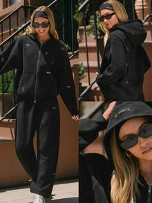 GLOWMODE X Harry Potter SoftCalm Modal Seeing Stars Oversized Full Zip Hoodie With Constellation Embroidery & Two-Way Zipper Daily Casual Summer Wear - Black - View 8