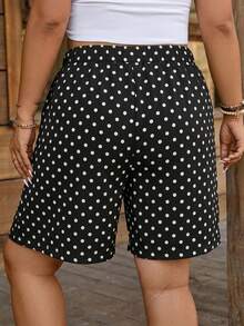 Comfylo Plus Size Women's Polka Dot Wide Leg Casual Loose Shorts Black Shorts Wide Leg Shorts Elastic Waist Shorts Black Skirt Shorts Casual Shorts Elastic Waist Shorts, Women's Autumn Clothing - Multicolor - View 3