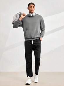 Driftmere Men's Fashionable Solid Color Hoodie - Dark Grey - View 3