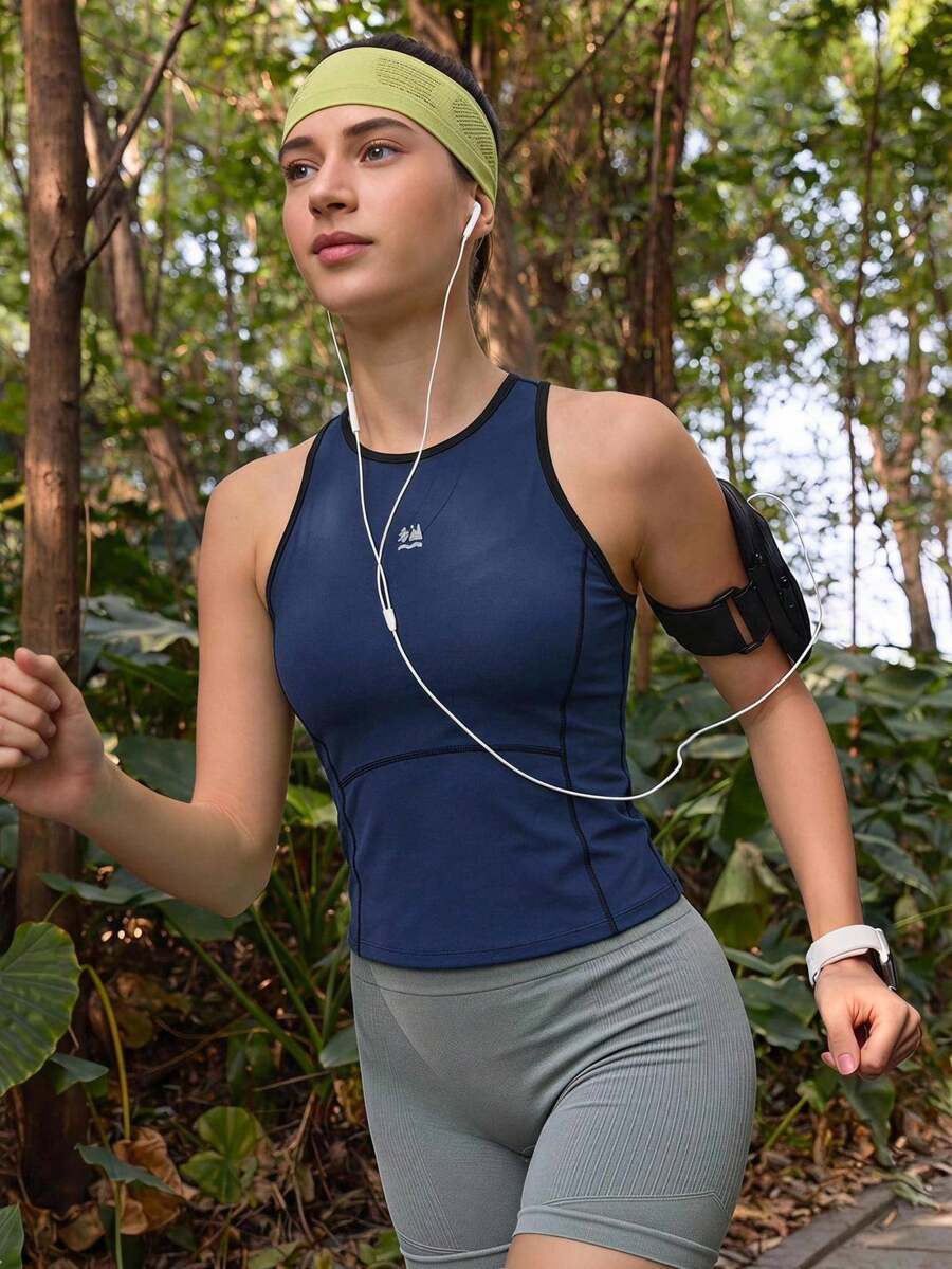 SHEIN In My Nature Women's Colorblock Tank Top All Season Hiking Outdoor Running Workout Navy Blue - Navy Blue - View 1