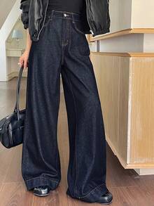 DAZY Vintage Loose Fit Flare Leg Jeans For Women, Spring Design Business Casual Woman - Blue - View 10