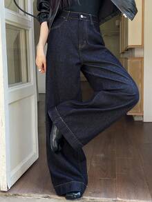 DAZY Vintage Loose Fit Flare Leg Jeans For Women, Spring Design Business Casual Woman - Blue - View 6