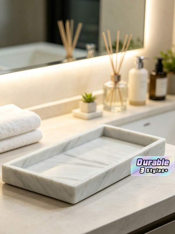 Bandeja de mármol para baño, juego de 2 piezas. Hecha de silicona, con patrones de mármol blanco, adecuada para baños, bañeras, fregaderos de cocina y bandejas de silicona para baño.