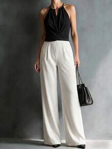 SHEIN LUNE CURVE 2026年春夏新款女款掛脖式串珠條紋連身褲，休閒度假辦公穿搭，時尚街頭居家連身褲 - 彩色 - 查看 3