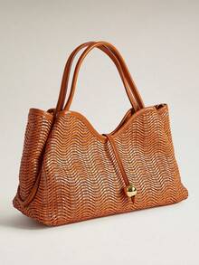 Wovira Women's Fashion Brown Tote Bag, Exquisite Skeleton Woven Craft Handbag For Daily, Commuting, Vacation, Travel, Bohemian - Brown - View 6