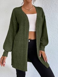 EURMUSE Casual Solid Color Drop Shoulder Loose Cardigan - Army Green - View 4