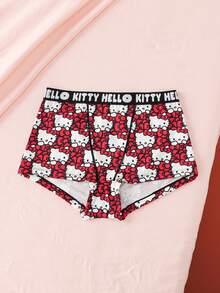 HELLO KITTY AND FRIENDS | SHEIN Women's Letter Waistband Cartoon Print Boxer Briefs - Red - View 3