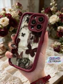 Wine Red Butterfly Cream Texture Case For 17/16/15 – Soft Silicone Fashion Cover, Shockproof Protection - Multicolor - View 1