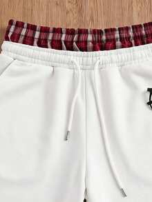 SWAVVY Men's Summer Casual Loose Shorts Standard Size Grey Rubber Print Patchwork Double Waistband - White - View 4