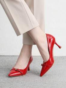 CUCCOO BIZCHIC 女款新款時尚性感尖頭紅色高跟鞋，適合通勤、約會、聚會、時尚派對 - 紅色1 - 查看 5