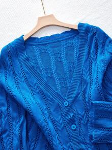 GlowEve CURVE Plus Size Women's Solid Color Single-Breasted Casual Daily Cardigan - Blue - View 4