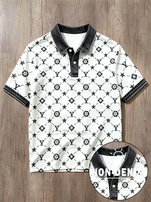 Manfinity Joysei 男士全印花對比滾邊休閒日常短袖 Polo 衫 - 黑與白 - 查看 1
