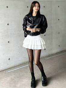 Evasive Skirt With Ruffles In Layers For Women, Textured Fabric With Lace, High Elastic Waist With Stylizer Cut New Collection 2026 - White - View 3