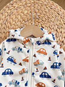 SHEIN Newborn Baby Girl Autumn/Winter Cute Casual Versatile Cartoon Pattern Hooded Jacket - Apricot - View 6