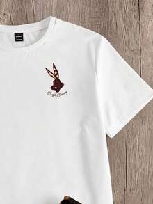 LOONEY TUNES X SHEIN Manfinity Joysei تي شيرت رجالي بطبعة كرتونية وأكمام قصيرة وشورت بطبعة نمر، ملابس كاجوال يومية - متعدد الألوان - مشاهدة 2
