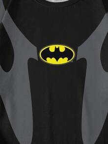 BATMAN X SHEIN 男士休闲撞色蝙蝠印花圆领短袖T恤，夏季 - 白色 - 查看 4