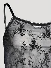 MISSGUIDED MSGD 透視蕾絲內衣褲套裝，花卉刺繡波浪飾邊與 Logo 細節內衣 - 黑色 - 查看 4
