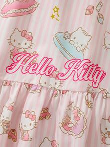HELLO KITTY AND FRIENDS | SHEIN Tween Girl Cartoon Print Ruffle Hem Cami Dress - Yellow - View 6