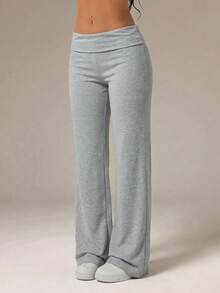 SHEIN PETITE Black High Waist Wide Leg Loose Casual Pants - Grey - View 4
